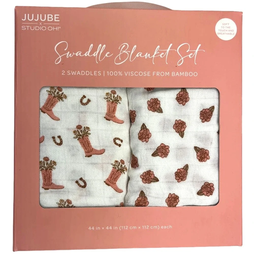 JuJuBe Baby Bamboo Swaddle Blanket Set Cowgirl BootsFlower Horse Lot Viscose NWT
